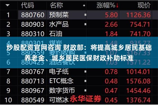 炒股配资官网咨询 财政部:将提高城乡居民基础养老金、城乡居民医保财政补助标准